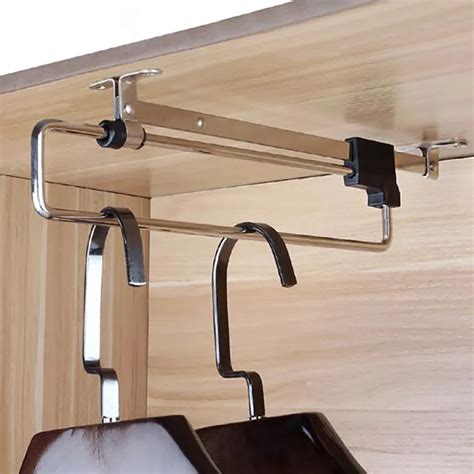 Adjustable Clothes Rails Wardrobe Pull Out Retractable Cabinet Clothes Hanger Closet Rod Rail ...