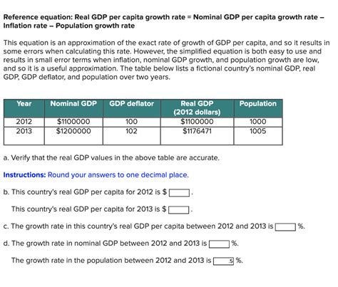 Solved Reference equation: Real GDP per capita growth rate = | Chegg.com