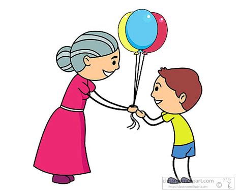 Children Clipart - grandmother-giving-colorful-balloons-to-child - Classroom Clipart