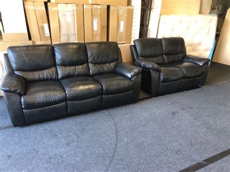 Genuine soft leather DFS 3+2 seater black leather recliner sofas | in Plymouth, Devon | Gumtree