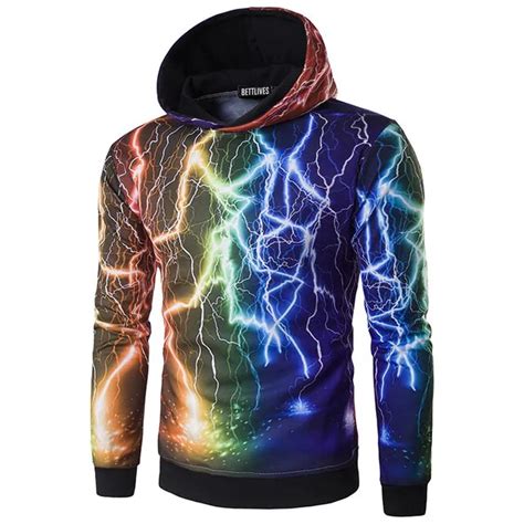 Fashion Hoodies Men 3D Dream Lightning Rainbow Hoodie Sweatshirt Male Slim Fitted Lightweight ...