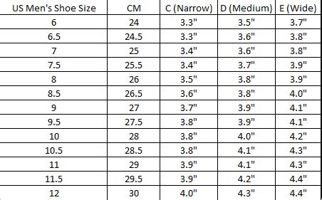 Shoe Size Chart Length And Width - Greenbushfarm.com