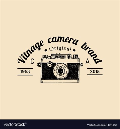 Photography logo vintage old camera label Vector Image