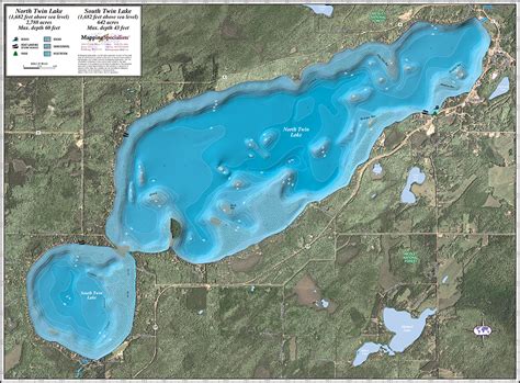 North & South Twin Lakes Enhanced Wall Map - Mapping Specialists Limited