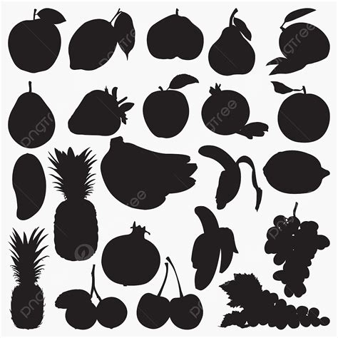 Fruit Silhouette Transparent Background, Fruits Silhouettes, Apple, Banana, Berry PNG Image For ...