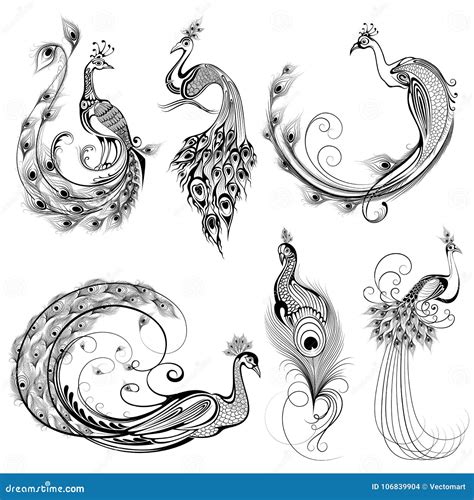 Tattoo Art Design of Peacock Collection Stock Vector - Illustration of ...