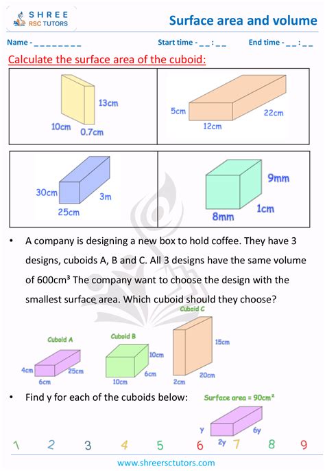 Surface area of Cuboid worksheets for Grade 8 Maths | shree rsc tutors