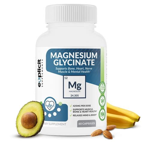 Pure Magnesium Glycinate 425mg - 100% Chelated, 60 Capsules - Walmart ...