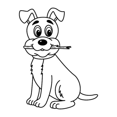 Premium Vector | Cute Dog with Stick for Coloring Page