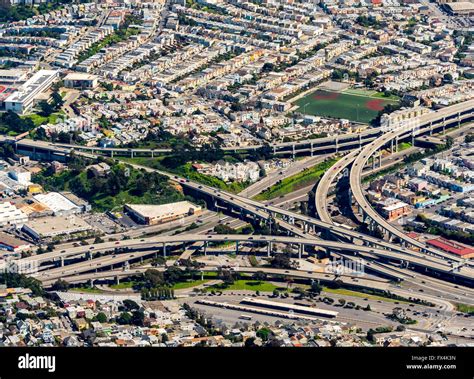 Aerial view, interchange interchange Freeway 101, Bayshore Freeway and Freeway 92, San Francisco ...