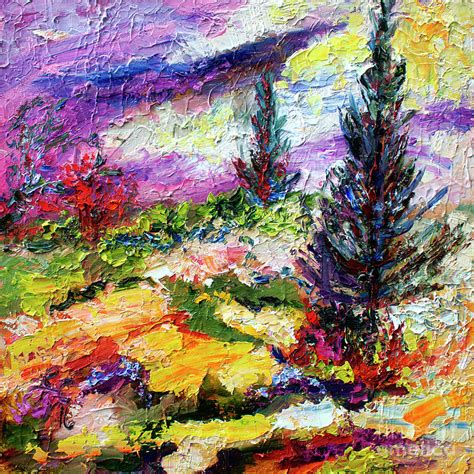 Modern Impressionist Evergreens Landscape by Ginette Callaway