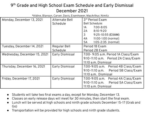 Exam and Early Dismissal Schedule – Blanson CTE High School