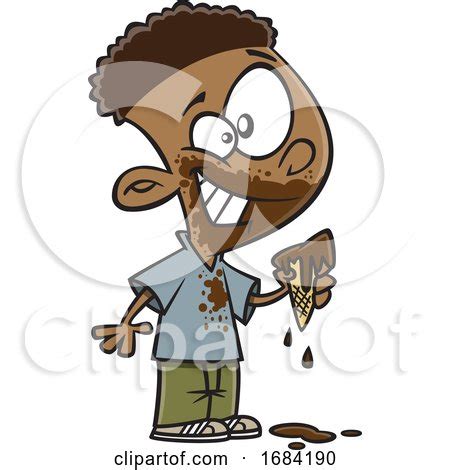 Cartoon Black Boy Eating a Messy Ice Cream Cone Posters, Art Prints by ...