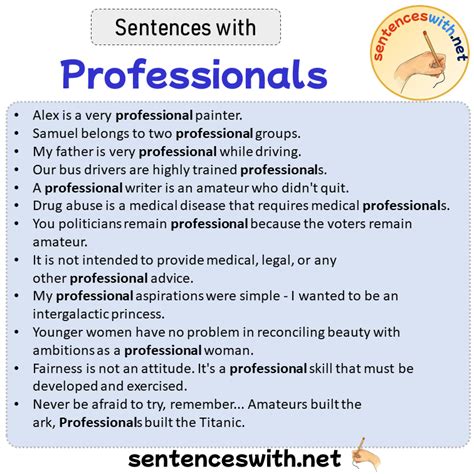 Sentences with Professionals, Sentences about Professionals ...