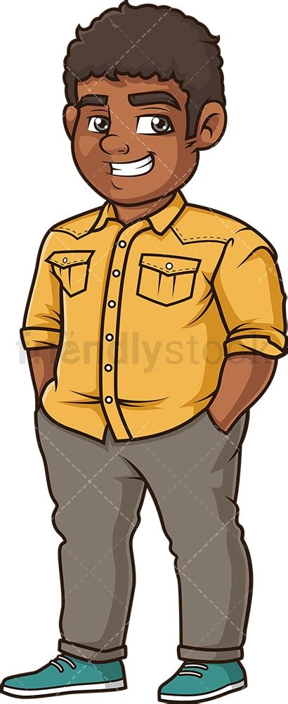 Chubby African-American Man Cartoon Clipart Vector - FriendlyStock