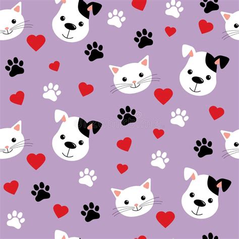 Cartoon Cats and Dogs Seamless Pattern Showing Cute Cat and Dog for ...