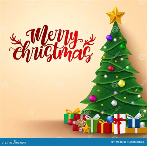 Christmas Tree Vector Background Template Design. Merry Christmas Text with Xmas Tree and ...