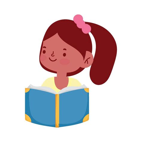 little student girl reading book cartoon character isolated icon ...