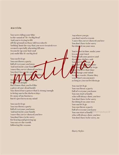 Matilda lyrics in 2022 | Style lyrics, Harry styles poster, Harry ...