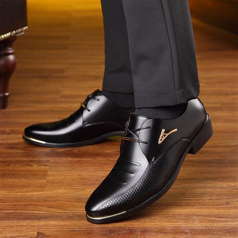 luxury Brand Classic Man Pointed Toe Dress Shoes Mens Patent Leather Black Wedding Shoes Oxford ...