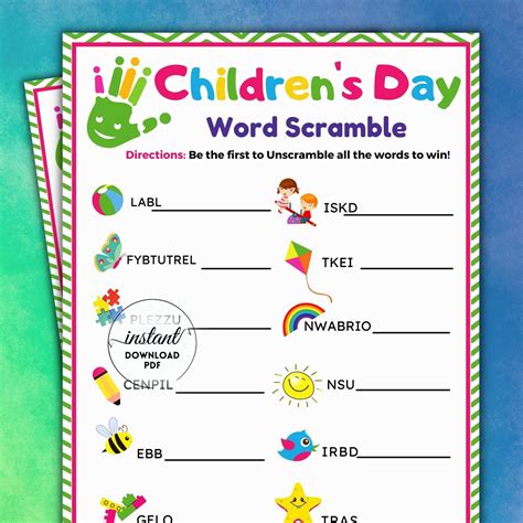 Children's Day Word Scramble, Games for Kids Printable, Word Scramble for Kids, Word Puzzle for ...