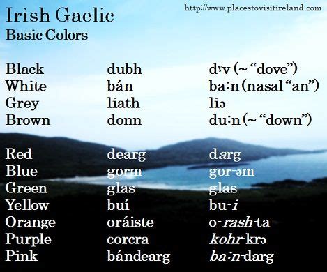 Irish Gaelic Color Chart | Places to Visit in Ireland | Irish gaelic ...