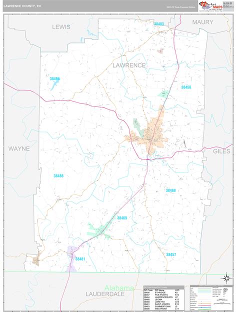 Lawrence County, TN Wall Map Premium Style by MarketMAPS - MapSales