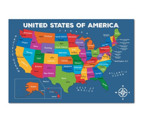 Buy 16x24" United States Of America Large - UNFRAMED; Capitals ; US ...