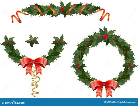 Christmas Holly Garland Stock Illustration - Image: 58036306