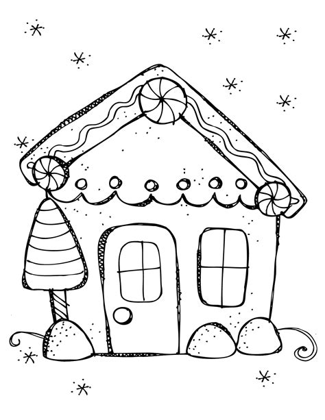 a drawing of a gingerbread house with candy canes on it's roof