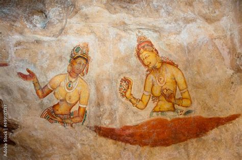 Ancient paintings frescoes in sigiriya rock fortress Dambulla, Sri ...