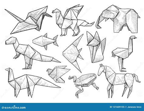 Animal Origami Collection, Illustration, Drawing, Engraving, Ink, Line ...