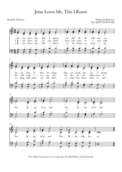 Bradbury Jesus Loves Me This I Know Sheet Music For Piano Notes | Hot ...