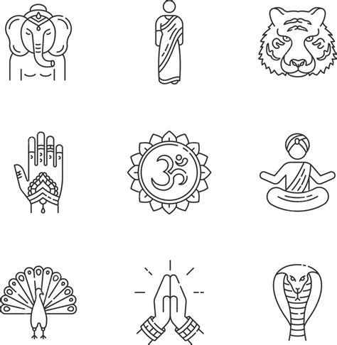 Linear Icon Set Of Pixelperfect Indian Spiritual Symbols Vector ...