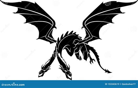 Two-headed Dragon Tattoo In Black Isolated Cartoon Vector ...