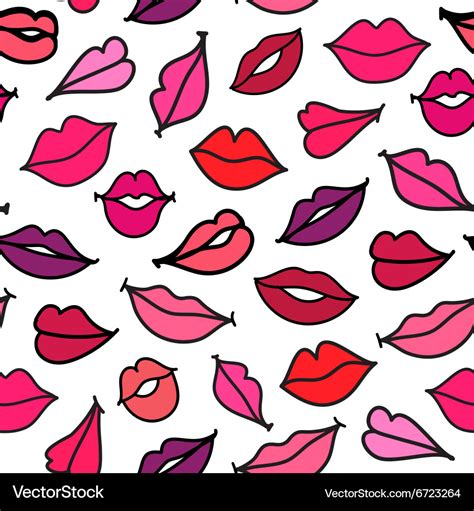 Seamless kisses cartoon hand drawn lips Royalty Free Vector