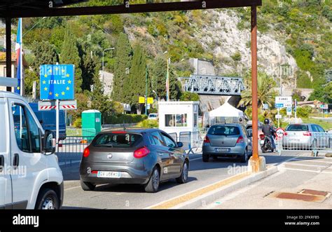 Menton, France - May 03, 2021: Control at the French Italian Border because of COVID-19. EU ...