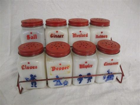 Vintage Milk Glass Spice Jars With Rack | Spice jars, Glass spice jars