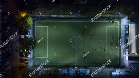 footbal / soccer field night aerial, an aerial view of a soccer field ...