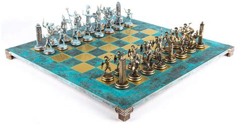 Casa Padrino luxury chess set turquoise / brass 54 x 54 cm - Greek chess set - Brass chess board ...