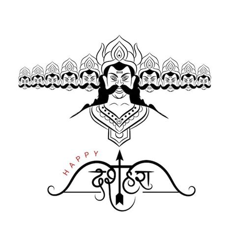 Premium Vector | Happy Dussehra greeting with Ravana head outline illustration and Hindi ...