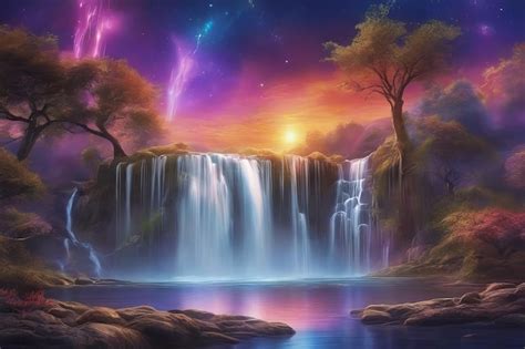 Premium AI Image | 3D Waterfall and forest Wallpaper