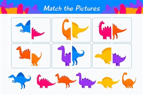 Free Vector | Creative match game worksheet with dinosaurs