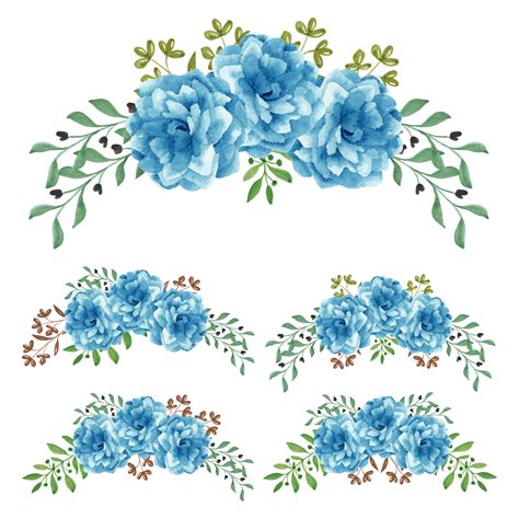 Blue rose curved watercolor hand painted flower set 1180565 Vector Art ...