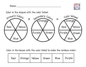 Color Wheel Worksheet with Primary, Secondary, Warm, Cool, and Rainbow ...