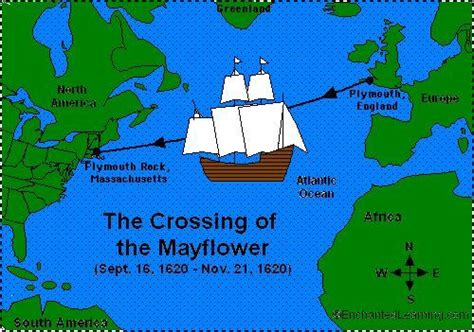 mayflower voyage map | Map from Enchanted Learning | Pilgrim, Journey mapping, May flowers