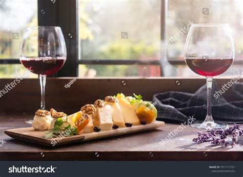 Red Wine Cheese Platter Served Vintage Stock Photo 1911111721 ...