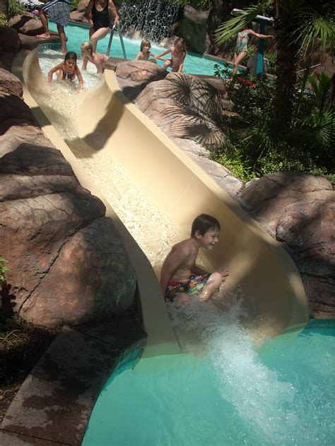 Slide from pool to pool at the Flamingo Hotel, Las Vegas - Best place to take kids in Vegas, but ...