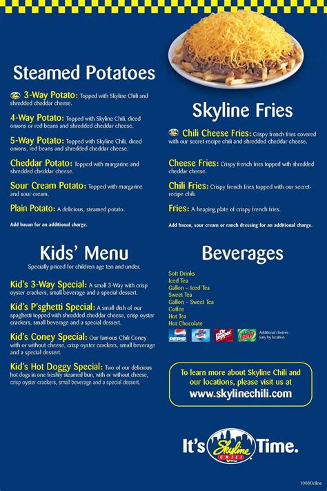 Menu at Skyline Chili fast food, Clearwater, US Hwy 19 N