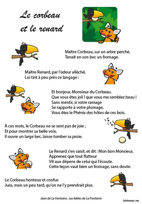 Le Corbeau et le Renard, Jean de La Fontaine - tidou.fr | Corbeau et le ...